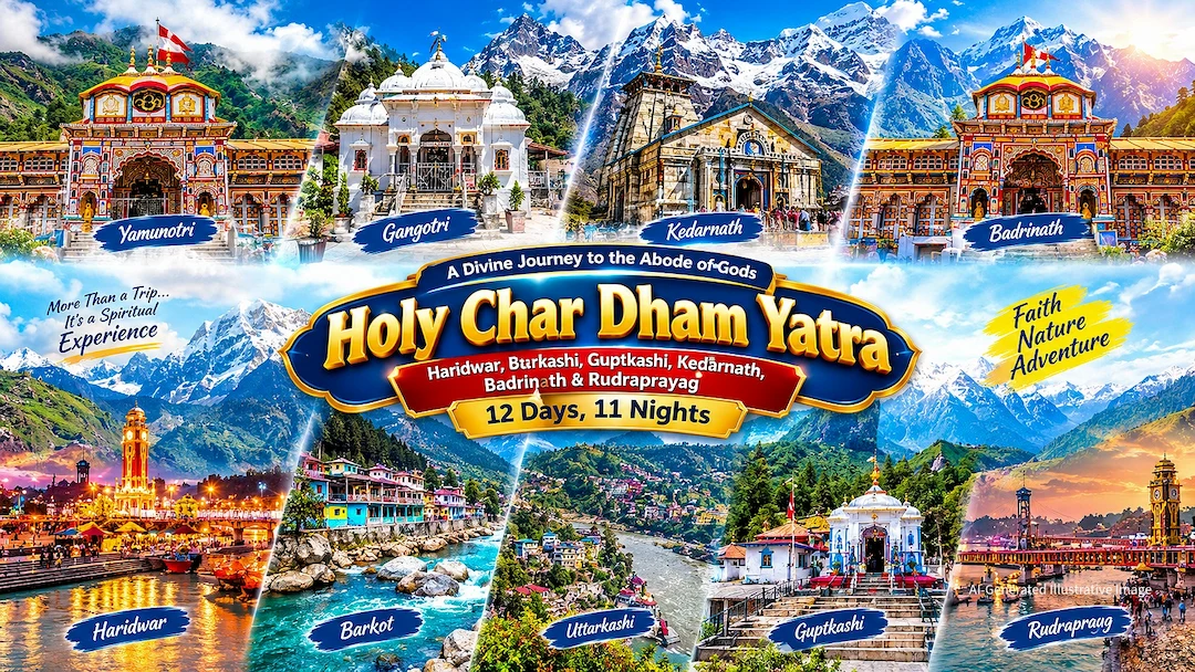 Holy Char Dham Yatra (2N Haridwar +  2N Barkot + 2N Uttarkashi + 2N Guptakashi + 1N Kedarnath + 1N Badrinath + 1N Rudraprayag) 12 Days, 11 Nights